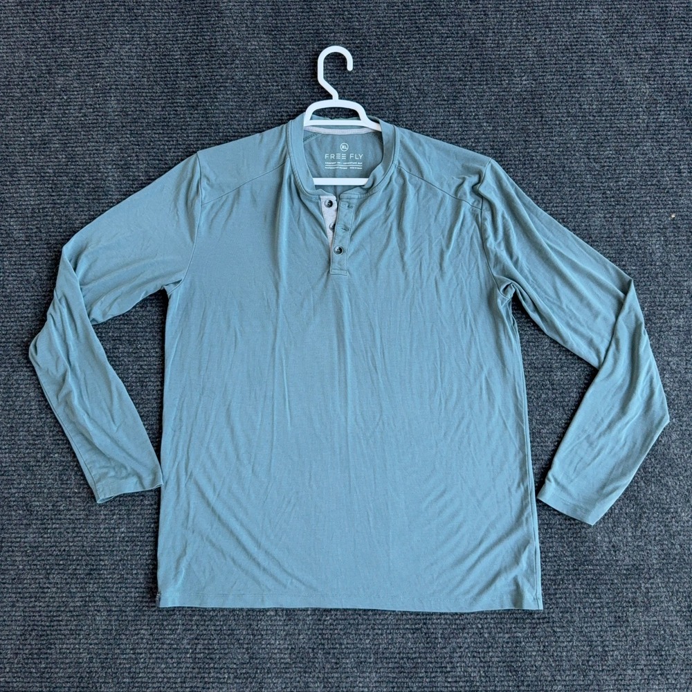 Free Fly Henley Shirt Mens XL Blue Green Good Performance Bamboo Long Sleeve